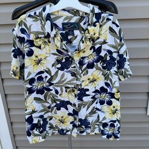 ISLAND Traders blue floral button up the front shirt - tropical/Hawaiian, XL